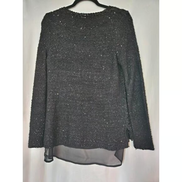 Maurices black sequins sheer lined panel long sleeve sweater Medium - Picture 3 of 4